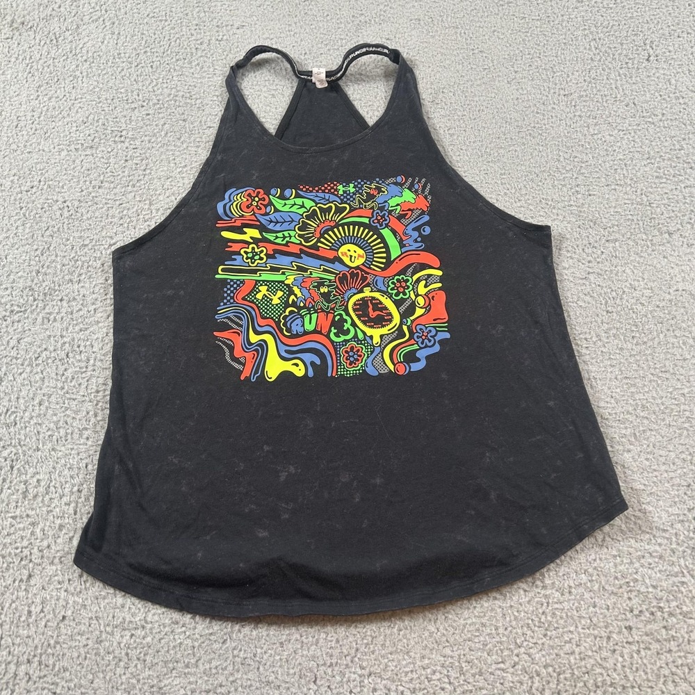 Under Armour Tank Top Womens Large Black Run Graphic Halter Racerback Running